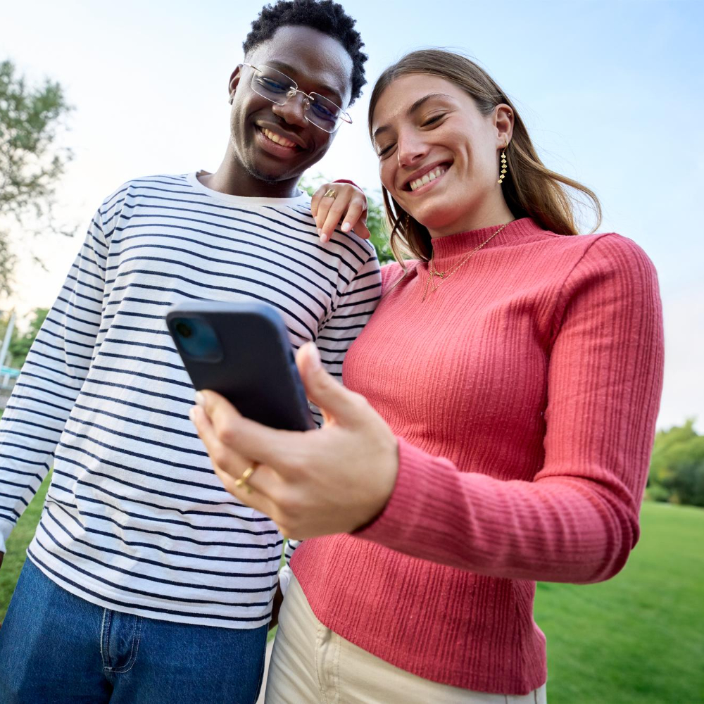 People checking loan status on smartphone